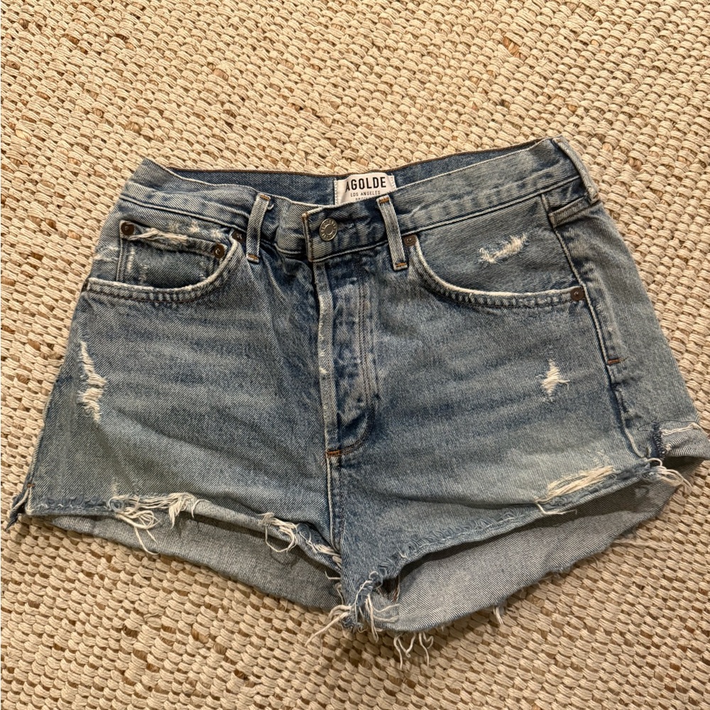 Agolde Women's Ripped Jean Shorts - Light Blue